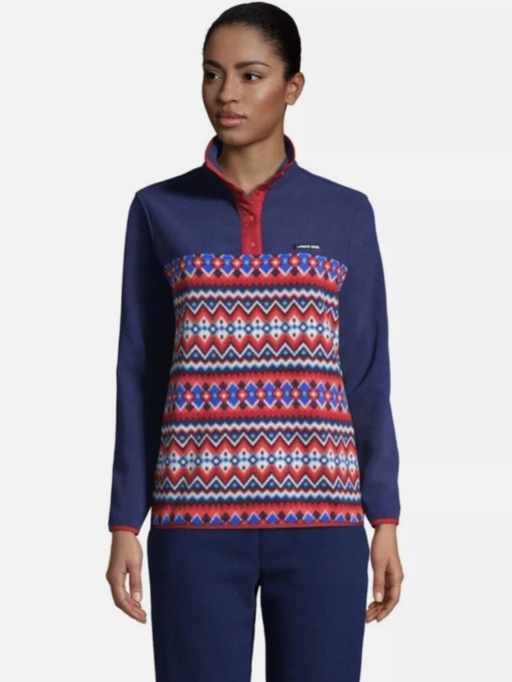 NWT Lands End Heritage Fleece Snap Neck Pullover Women's Small 6-8 Aztec